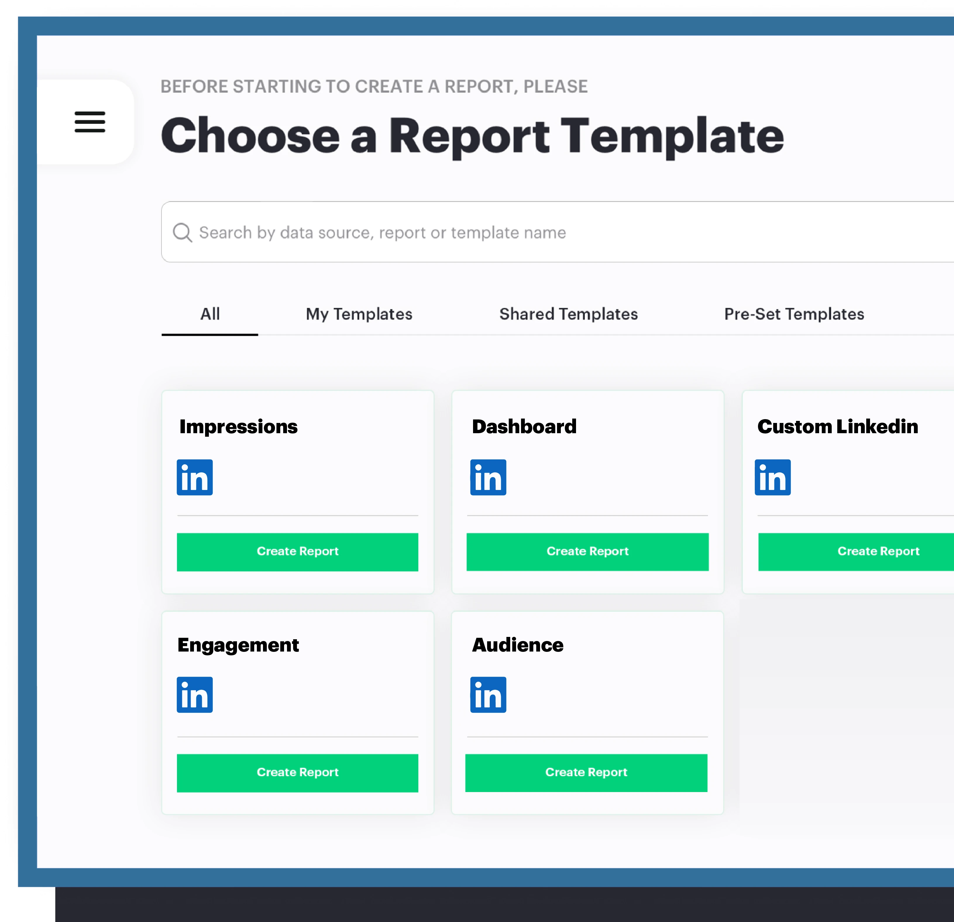 report template choose screen