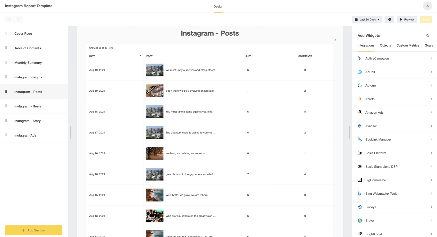 Agency Analytics Instagram Report Overview