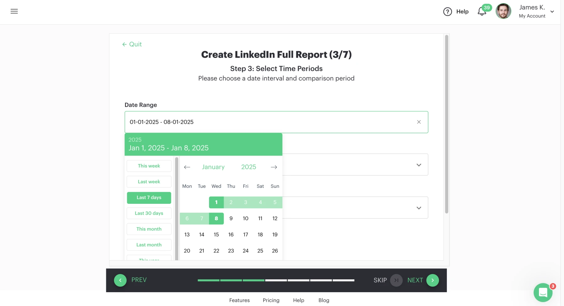 Slidebeast Report Creation Date Range Selection