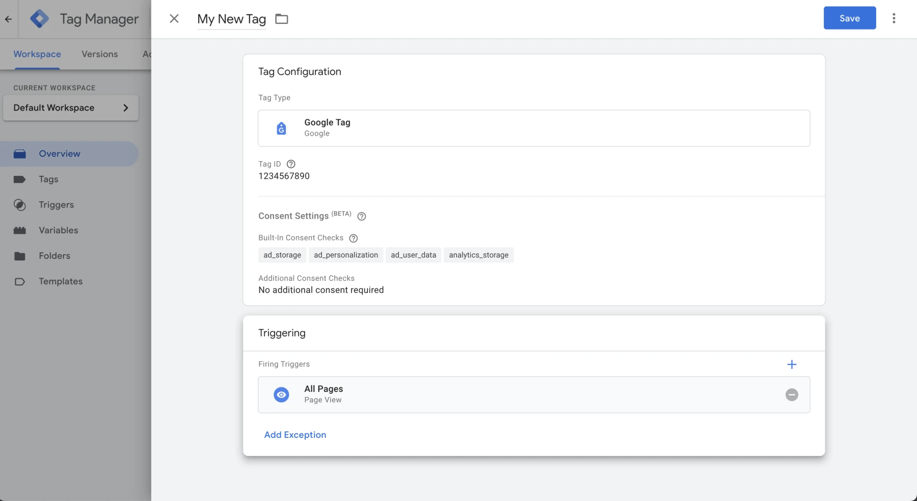 tag manager tag configuration screenshot