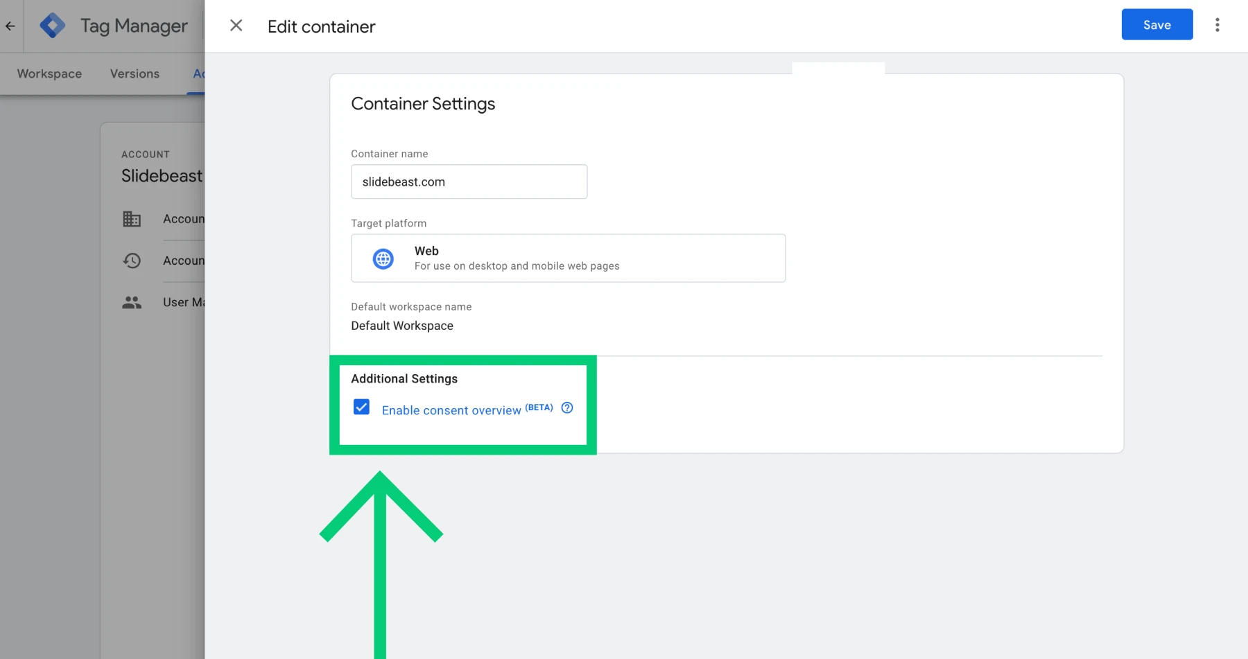 tag manager additional settings screenshot