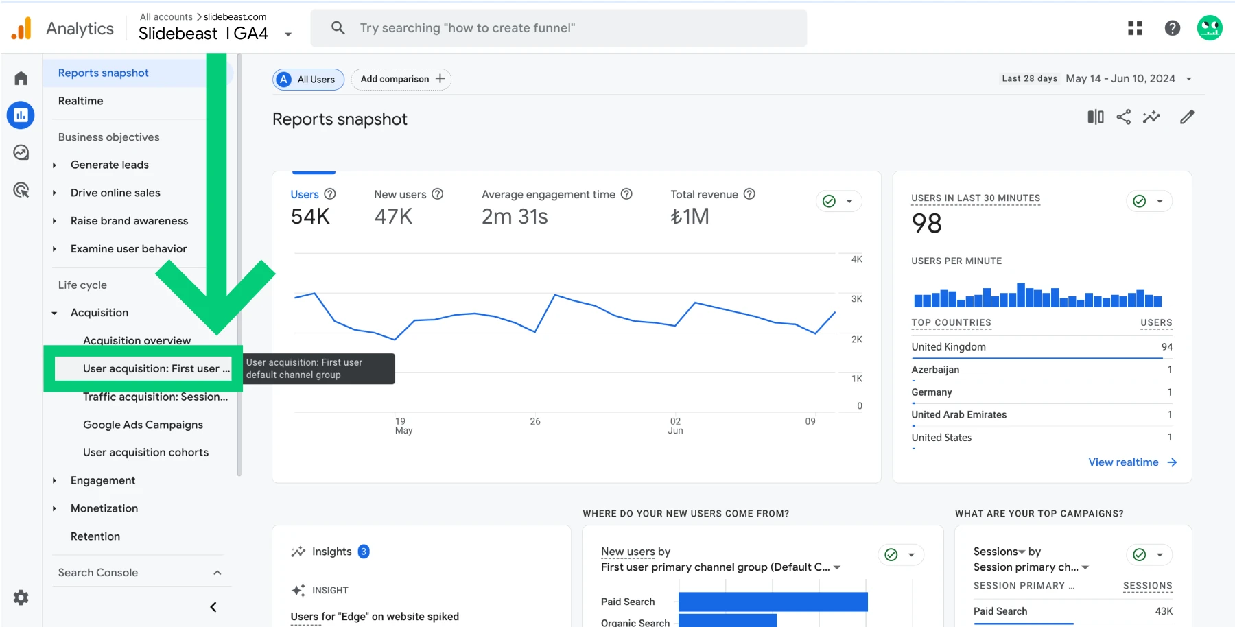 google analytics reports snapshot screenshot