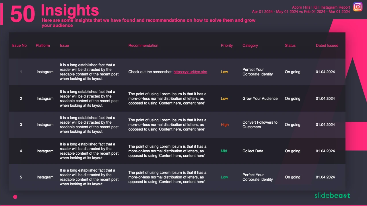 Slidebeast Instagram Demo Report Insights Page
