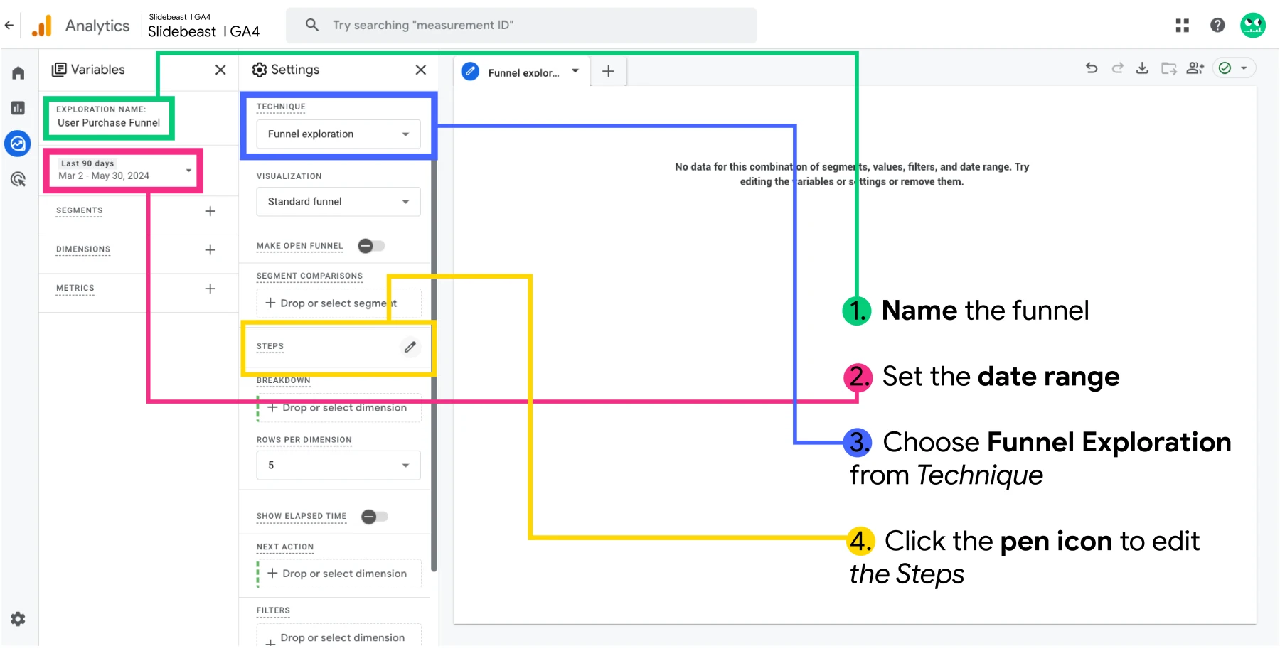 google analytics funnel exploration screenshot