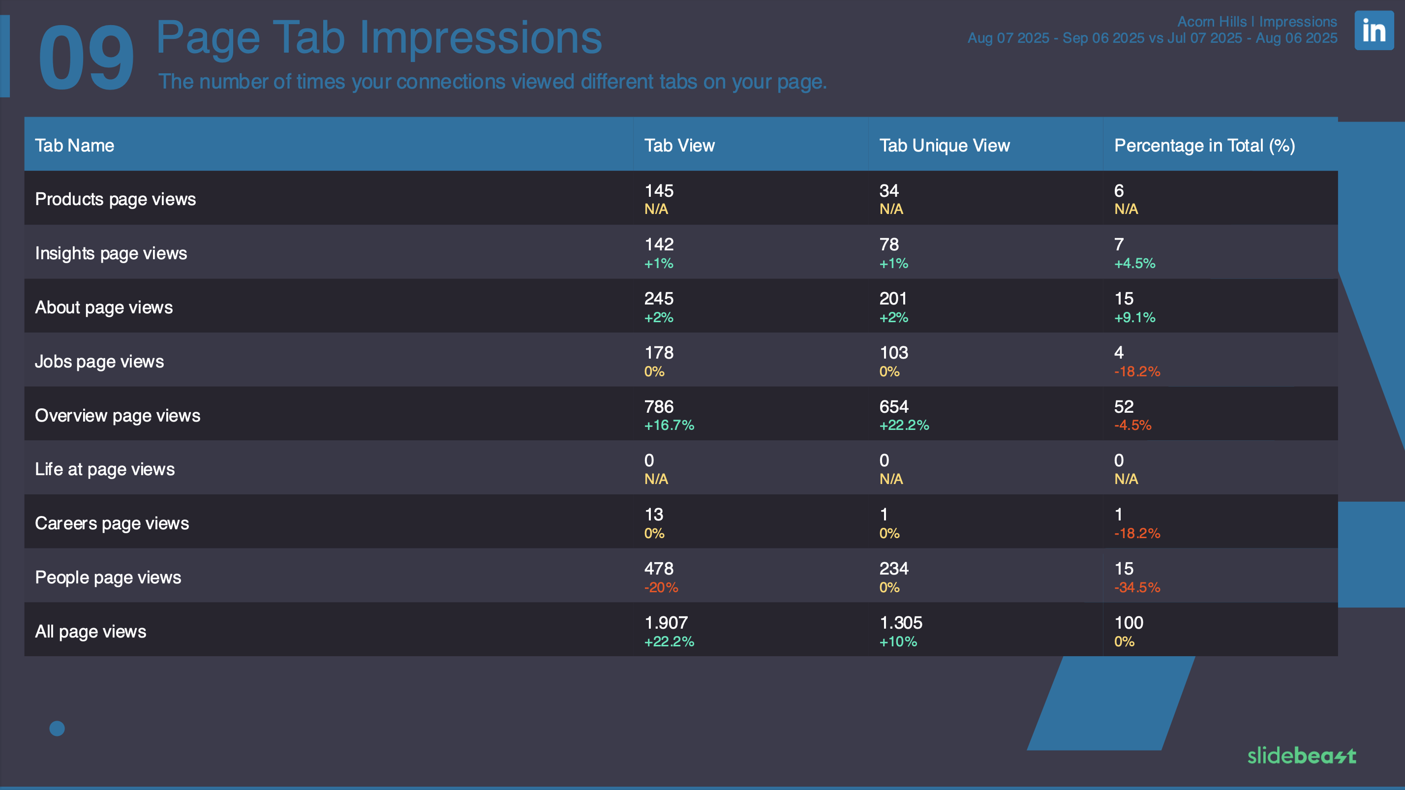 LinkedIn Dashboard Report Template 2