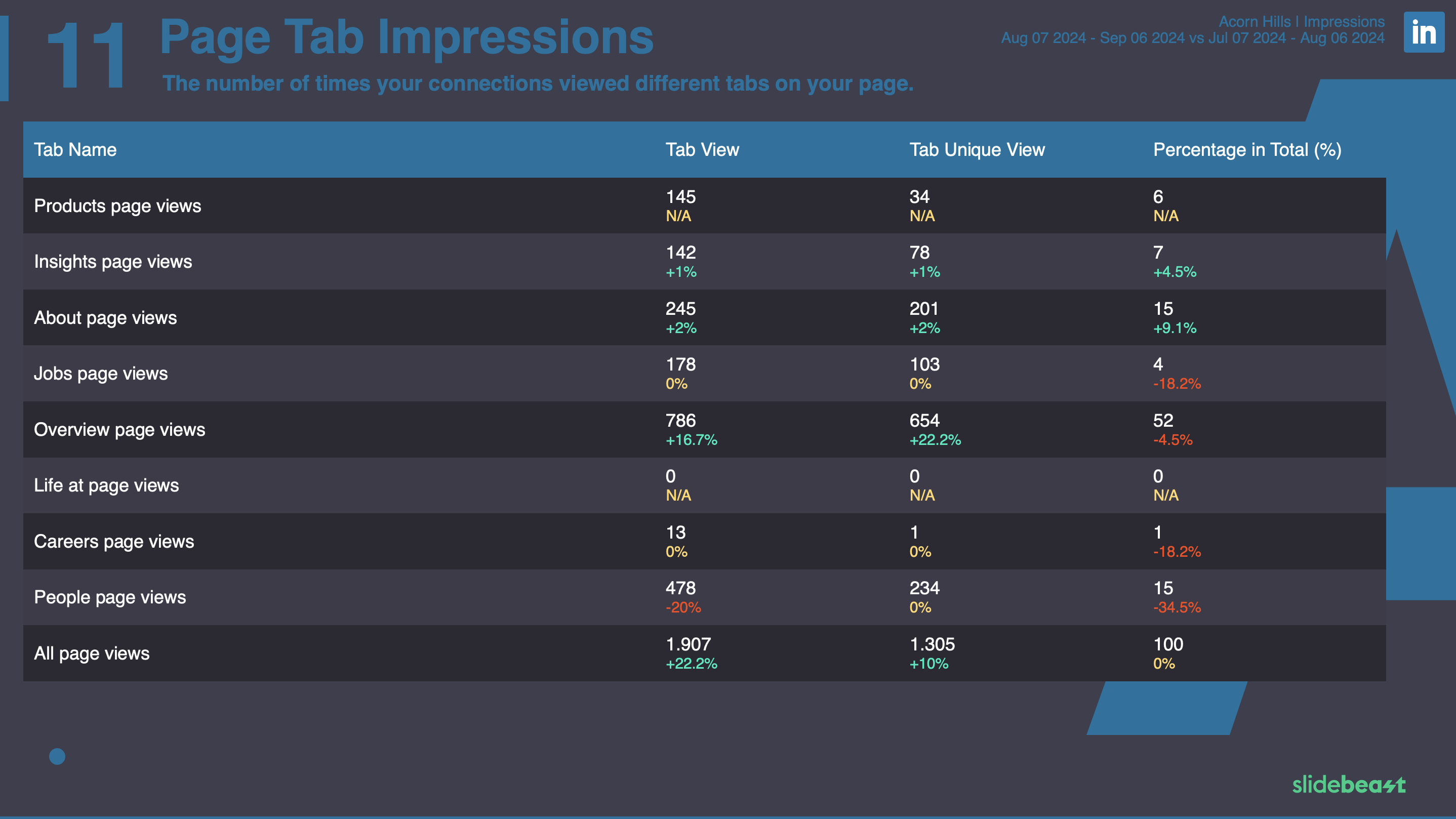 LinkedIn Dashboard Report Template 2